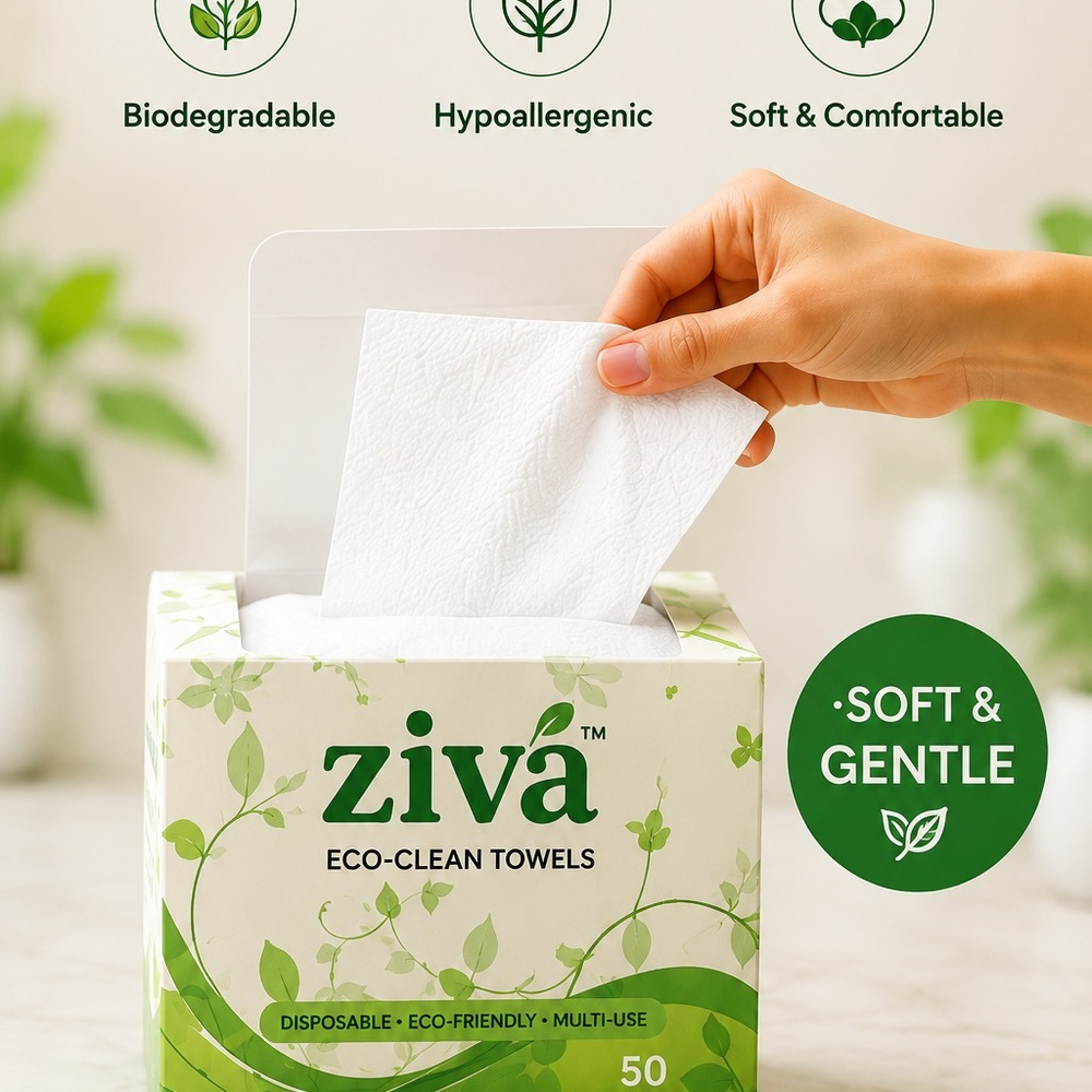 Eco-Clean Towels - Soft & Gentle Disposable Facial Tissues (White)